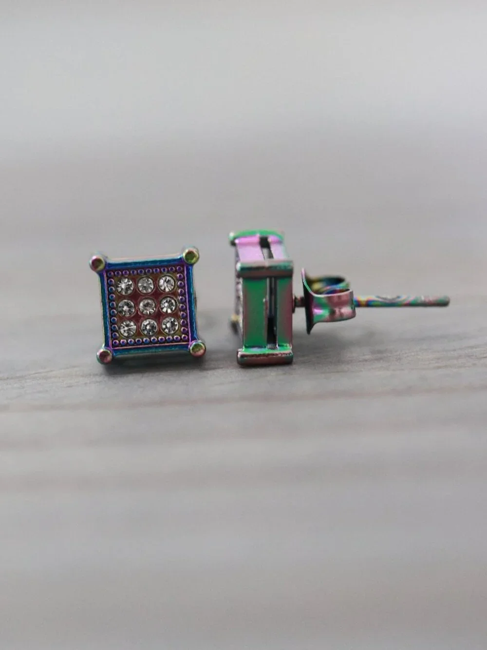 7mm Square CZ Micro Pave Style 4-Prong Stud Earrings Multicolor Stainless Steel